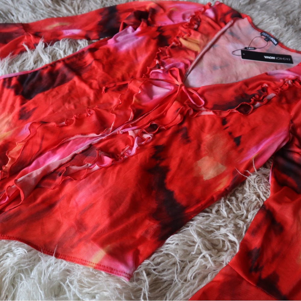 Red and Pink Ruffled Fashion Nova Blouse